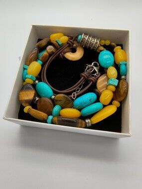 Retired Silpada 925 Sterling Genuine Turquoise, Tiger’s Eye, Quartzite Necklace